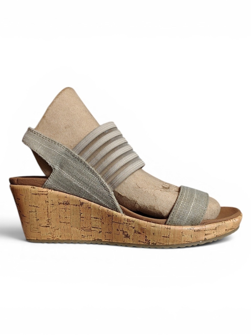 Skechers Women's Beverlee-Smitten Cork Kitten Wedge Sandal Luxe Foam Size 6